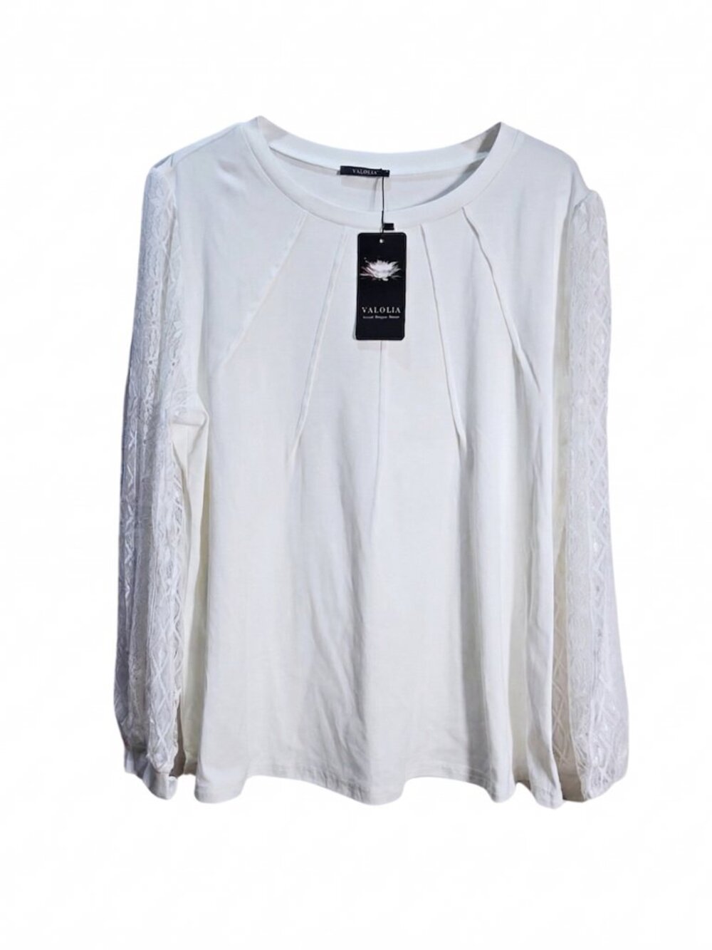 NWT | VALOLIA Ivory Lace Sleeve Pintuck Top Pink Contrast Stitching | XXL